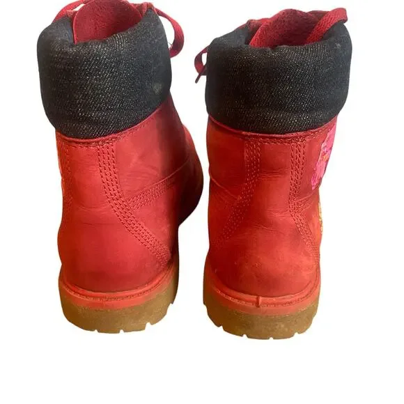 Timberland Red Water Proof Boots with Floral Embroidery **Runs Slightly Small** - Picture 5 of 8